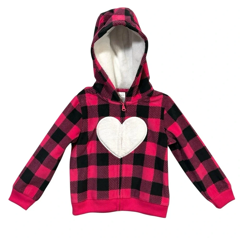 Carters Baby Girls 3pc Fleece Jacket Top Pants Outfit Set Sz 9M Pink Navy White - Picture 2 of 9